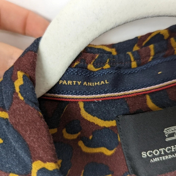 Scotch & Soda Size L Party Animal Leopard Spotted Print Button Front Blouse Top - Picture 10 of 13